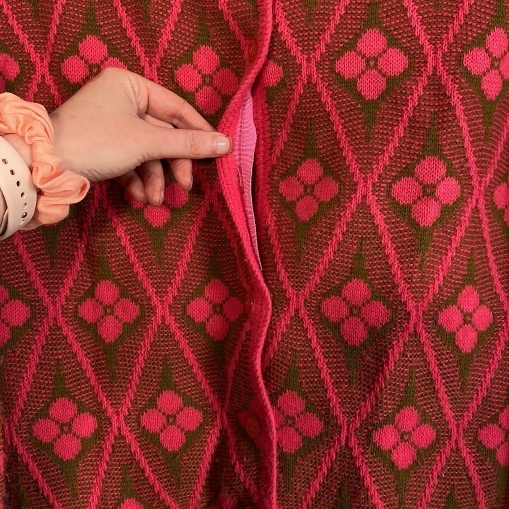 Spring pink and green colorful floral cardigan - Picture 5 of 8